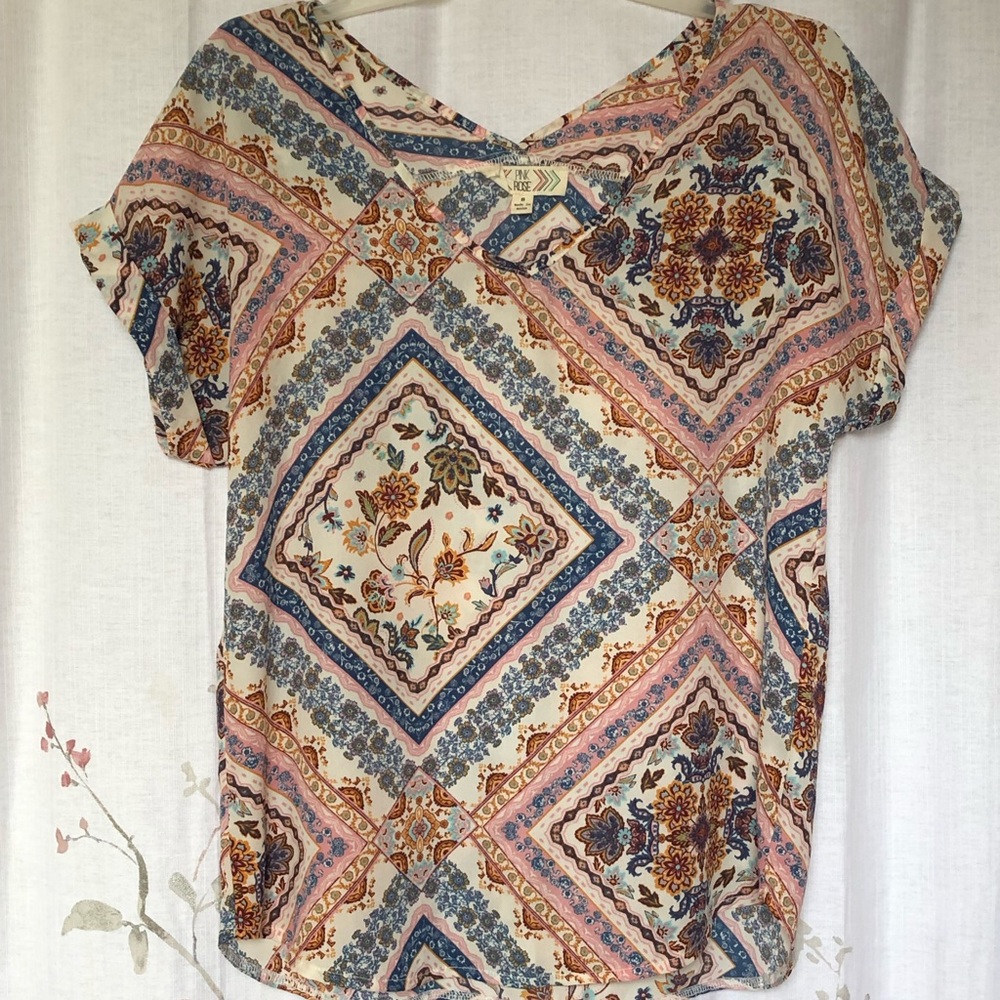 Pink rose boho style top.